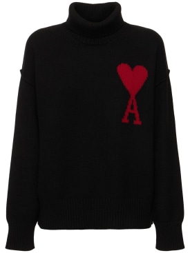 AMI Paris: Suéter de lana con cuello vuelto - Negro - women_0 | Luisa Via Roma