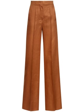 Max Mara: Linen wide pants - Dark Brown - women_0 | Luisa Via Roma