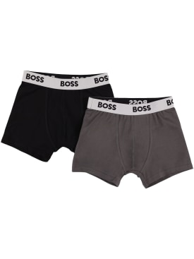 Boss: Lot de 2 boxers en jersey à logo - Gris/Noir - kids-boys_0 | Luisa Via Roma