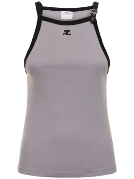 Courreges: Buckle contrast cotton tank top - Grey - women_0 | Luisa Via Roma