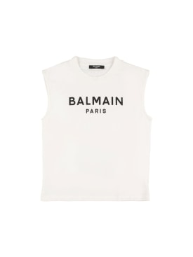 Balmain: Tank top in jersey di cotone - Bianco/Nero - kids-boys_0 | Luisa Via Roma