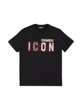 Dsquared2: Logo printed cotton jersey t-shirt - Black - kids-boys_0 | Luisa Via Roma