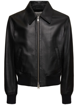 AMI Paris: Leather zip jacket - Black - men_0 | Luisa Via Roma