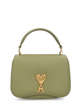 AMI Paris: Mini Paris Paris grained leather bag - Olive Green - women_0 | Luisa Via Roma