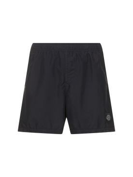 Stone Island: Shorts con patch logo - Nero - men_0 | Luisa Via Roma