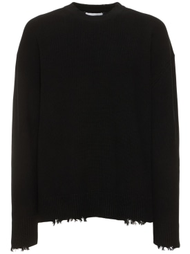 LANEUS: Distressed cotton knit sweater - Black - men_0 | Luisa Via Roma