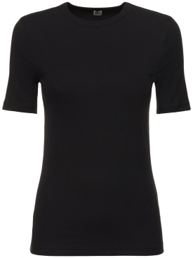Toteme: Camiseta de jersey de algodón - Negro - women_0 | Luisa Via Roma