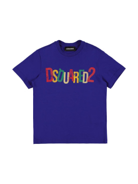 Dsquared2: T-shirt in jersey di cotone stampato - Blu - kids-boys_0 | Luisa Via Roma