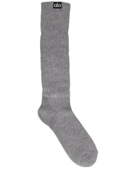 Alo Yoga: Scrunch cotton blend socks - Grey - women_0 | Luisa Via Roma