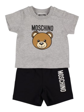 Moschino: T-shirt in jersey di cotone e shorts in felpa - Grigio/Nero - kids-boys_0 | Luisa Via Roma