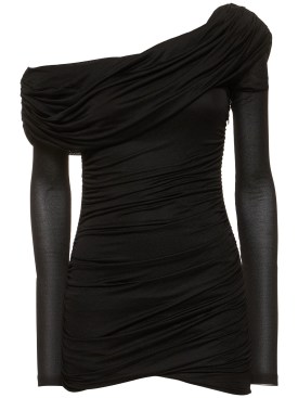 Blumarine: Vestido corto de jersey con hombro descubierto - Negro - women_0 | Luisa Via Roma