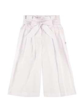 Monnalisa: Cotton poplin pants w/bow - White - kids-girls_0 | Luisa Via Roma