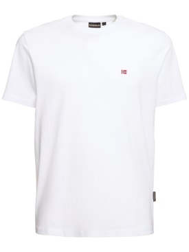 Napapijri: T-shirt manches courtes en coton Salis - Blanc Vif - men_0 | Luisa Via Roma