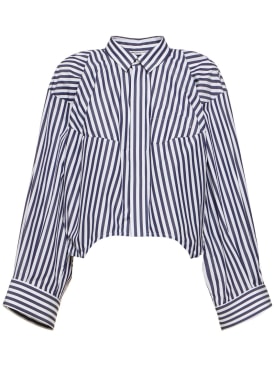 Sacai: Poplin shirt w/cocoon sleeves - Blue Stripes - women_0 | Luisa Via Roma