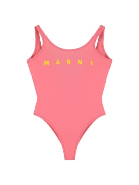 Marni Junior: 로고 프린트 라이크라 원피스 수영복 - 핑크 - kids-girls_0 | Luisa Via Roma