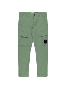 C.P. Company: Pantaloni cargo in gabardina di cotone stretch - Verde Scuro - kids-boys_0 | Luisa Via Roma