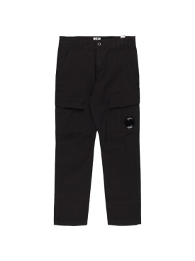 C.P. Company: Stretch cotton gabardine cargo pants - Black - kids-boys_0 | Luisa Via Roma