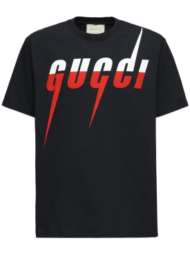 Gucci: Camiseta oversize de algodón jersey con logo - Negro - men_0 | Luisa Via Roma