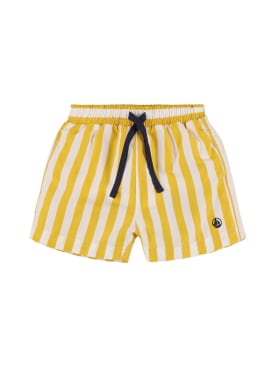 Petit Bateau: Striped tech swim shorts - White/Yellow - kids-boys_0 | Luisa Via Roma