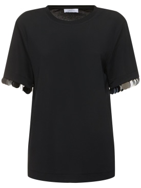 Rabanne: Jersey crepe embellished t-shirt - Black - women_0 | Luisa Via Roma