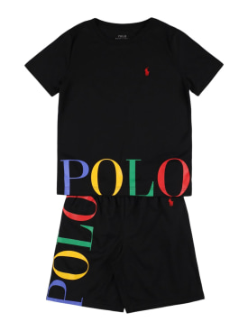 Ralph Lauren: T-shirt e shorts in jersey con logo - Nero - kids-boys_0 | Luisa Via Roma