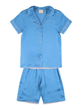 Story Loris: Viscose blend short-sleeved pajama set - Blue - kids-girls_0 | Luisa Via Roma