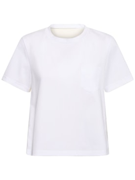 Sacai: Cotton jersey & nylon twill t-shirt - Off White - women_0 | Luisa Via Roma