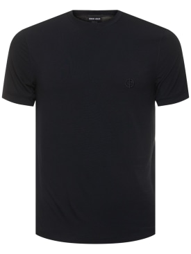 Giorgio Armani: T-shirt in jersey di viscosa - Blu Navy - men_0 | Luisa Via Roma