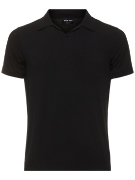 Giorgio Armani: Short sleeve polo shirt - Black - men_0 | Luisa Via Roma