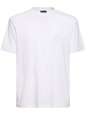 Giorgio Armani: Camiseta de algodón con logo bordado - Optic White - men_0 | Luisa Via Roma
