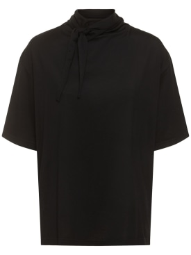 Lemaire: Camiseta de algodón con bufanda - Negro - women_0 | Luisa Via Roma