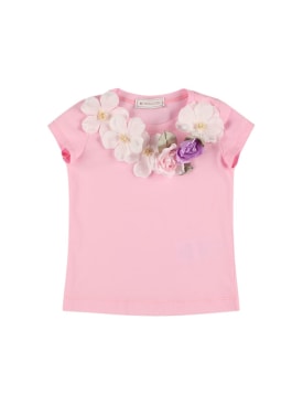 Monnalisa: Flowers cotton jersey t-shirt - Pink - kids-girls_0 | Luisa Via Roma