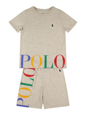 Ralph Lauren: T-shirt e shorts in jersey con logo - Off White - kids-boys_0 | Luisa Via Roma
