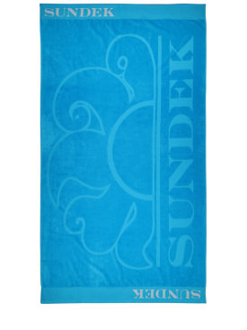 SUNDEK: Logo jacquard cotton terry beach towel - Light Blue - ecraft_0 | Luisa Via Roma