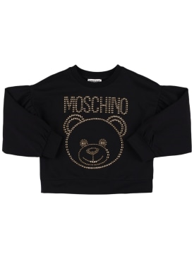 Moschino: Sweat-shirt en coton à col rond - Noir - kids-girls_0 | Luisa Via Roma