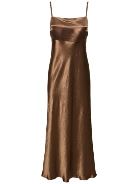 Max Mara: Baden satin sleeveless flared midi dress - Brown - women_0 | Luisa Via Roma