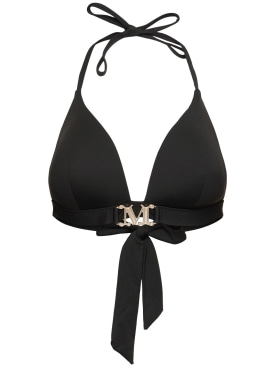 Max Mara: Top bikini a triangolo Astra in jersey con logo - Nero - women_0 | Luisa Via Roma