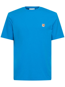 Maison Kitsuné: T-Shirt aus Baumwolle mit Patch - Enamel Blue - men_0 | Luisa Via Roma