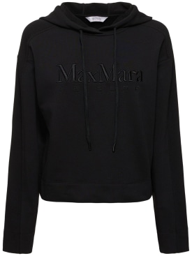 Max Mara: Sudadera de jersey con capucha - Negro - women_0 | Luisa Via Roma