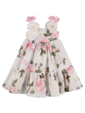 Monnalisa: Printed cotton poplin dress w/ ruffles - White - kids-girls_0 | Luisa Via Roma