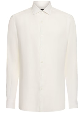 Zegna: Solid纯亚麻长袖衬衫 - 白色 - men_0 | Luisa Via Roma