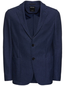 Zegna: Cotton jersey blazer - Blue - men_0 | Luisa Via Roma