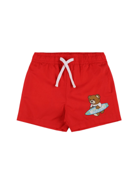Moschino: Nylon swim shorts - Red - kids-boys_0 | Luisa Via Roma