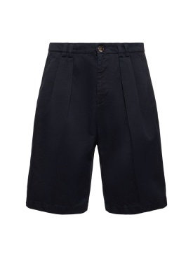 Brunello Cucinelli: Shorts in cotone tinto - Navy - men_0 | Luisa Via Roma