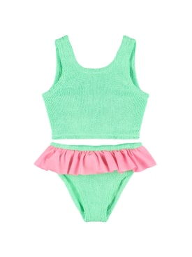Hunza G: Seersucker bikini set w/ ruffles - Lime/Pink - kids-girls_0 | Luisa Via Roma