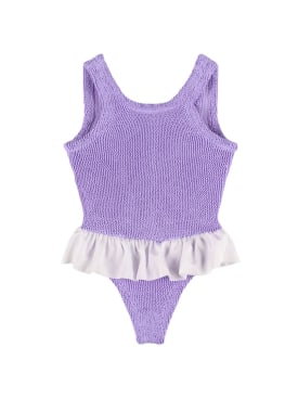 Hunza G: Seersucker one piece swimsuit w/ ruffles - Light Purple - kids-girls_0 | Luisa Via Roma
