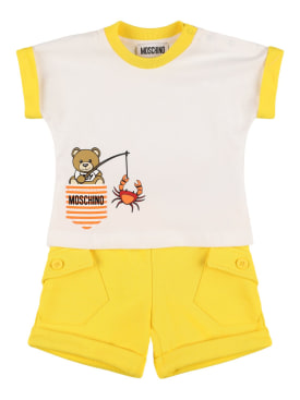 Moschino: Cotton jersey t-shirt & shorts - Cyber Yellow - kids-boys_0 | Luisa Via Roma