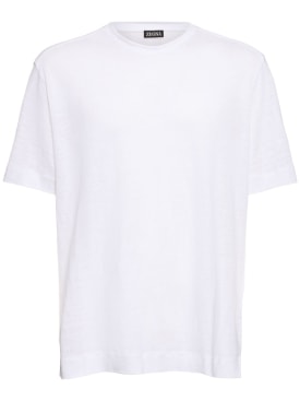 Zegna: Pure linen jersey t-shirt - Bianco - men_0 | Luisa Via Roma