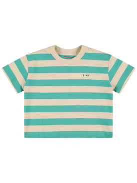 Tiny Cottons: T-shirt in cotone Pima - Verde/Beige - kids-girls_0 | Luisa Via Roma