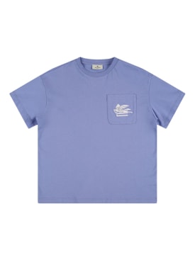 Etro: T-shirt en jersey de coton à logo - Bleu Clair - kids-boys_0 | Luisa Via Roma